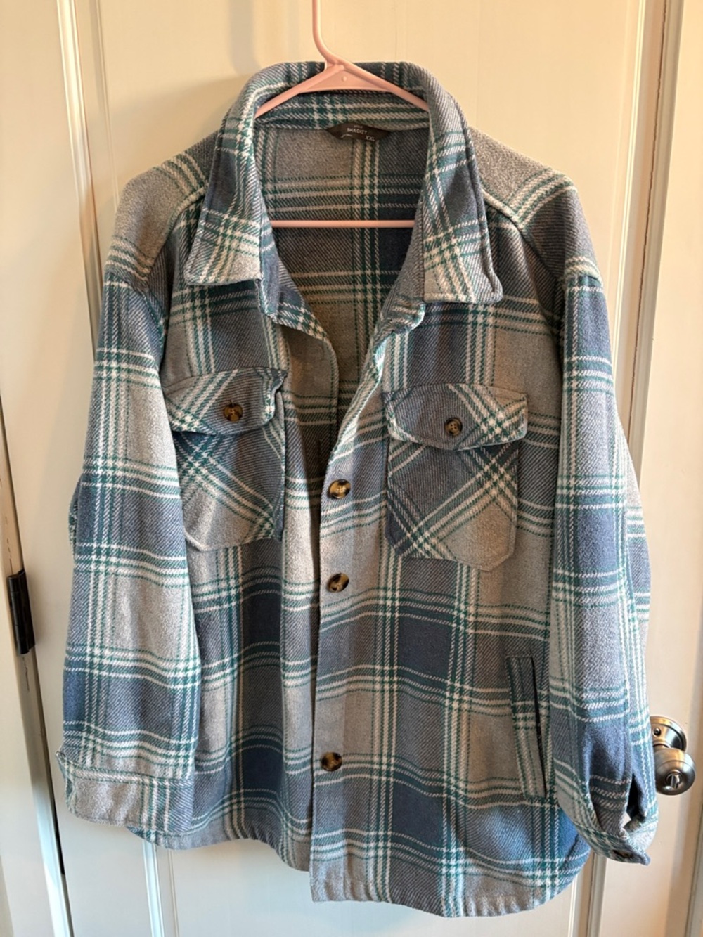 Plaid Shacket in Blue and Gray